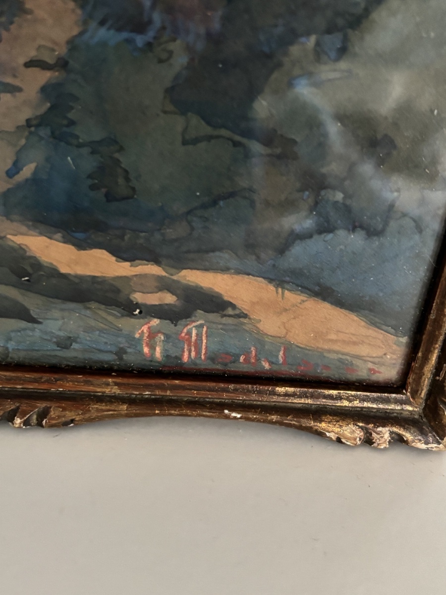 Small Antique Pastel Painting Of Gisors By H. Madelaine, Rouen School, Early 20th Century -photo-4