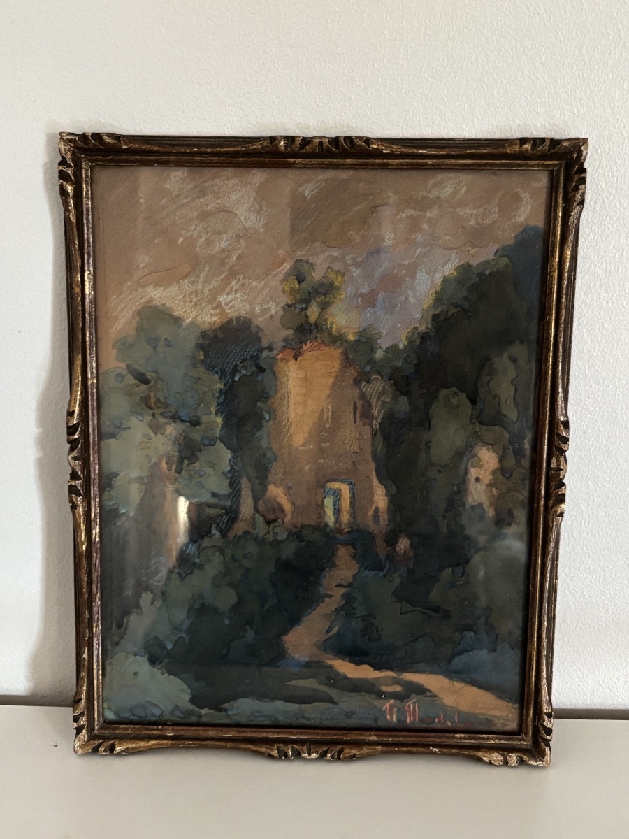 Small Antique Pastel Painting Of Gisors By H. Madelaine, Rouen School, Early 20th Century 