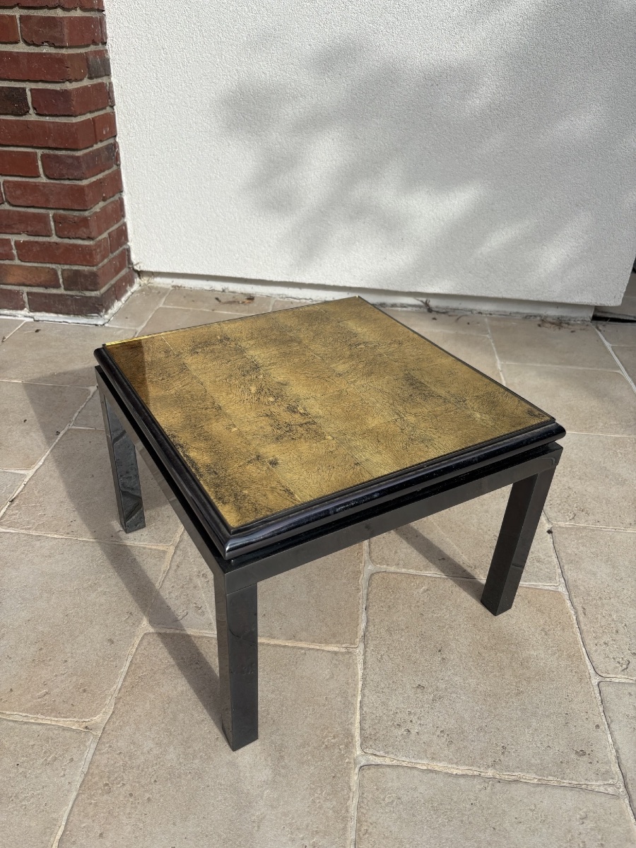 TABLE BASSE BOUT CANAPE À LA FEUILLE D OR , MAISON JANSEN PAR GUY LEFEVRE VINTAGE XX EME-photo-2