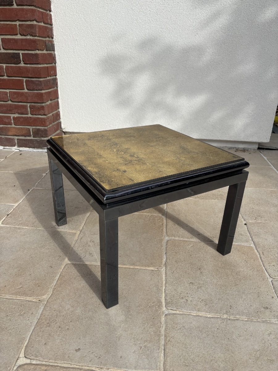 TABLE BASSE BOUT CANAPE À LA FEUILLE D OR , MAISON JANSEN PAR GUY LEFEVRE VINTAGE XX EME