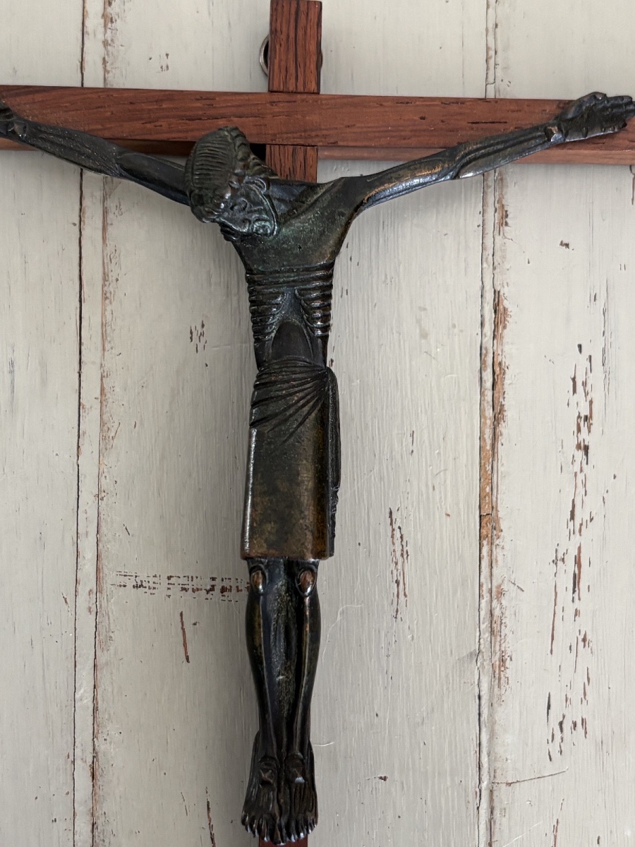 Christ en bronze par Lambert Rucki art déco moderniste XX eme ancien religion dévotion-photo-2