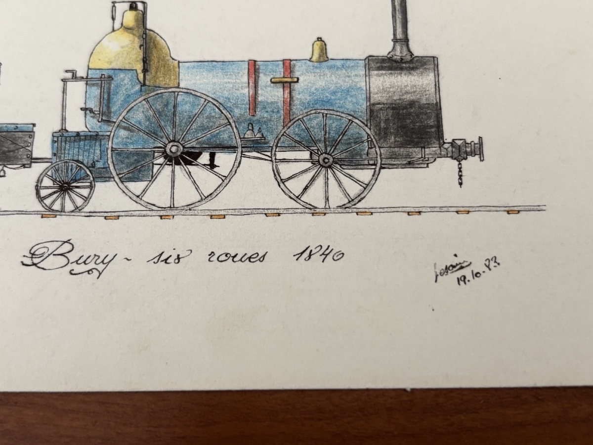 Ensemble de 3 dessins de locomotive rehaussé époque XIX eme siècle train ferrovipathie-photo-1