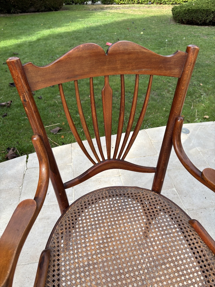 Antique Pair Of Turned-wood Armchairs By Fischel, Austria, Circa 1900, Art Nouveau, Circa Thonet-photo-4