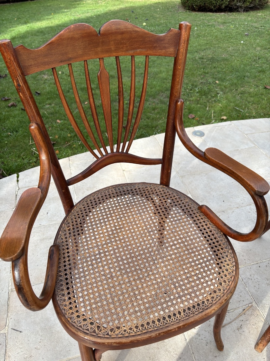 Antique Pair Of Turned-wood Armchairs By Fischel, Austria, Circa 1900, Art Nouveau, Circa Thonet-photo-5