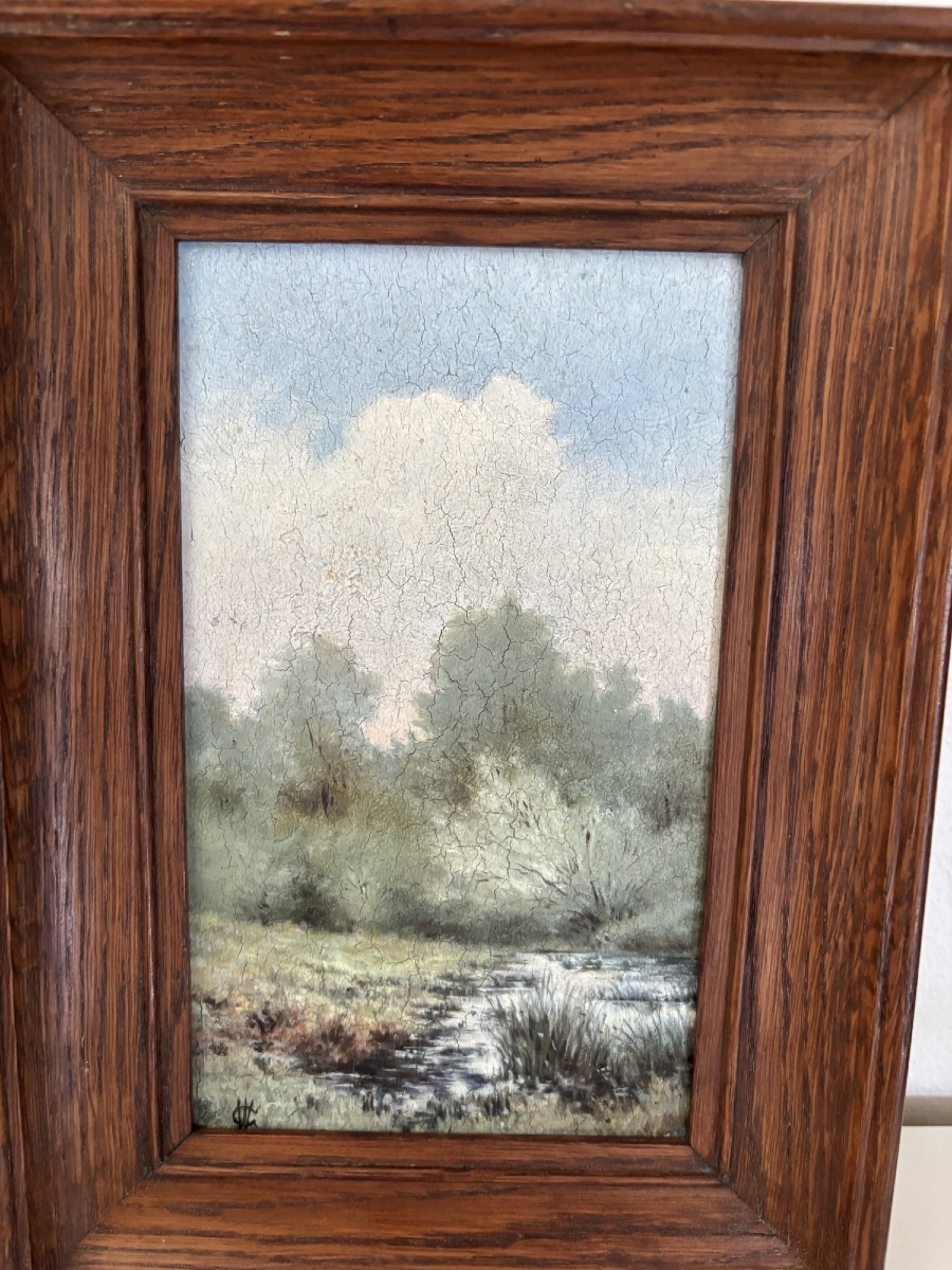 Triptyque Huile sur panneau 3 tableaux en  miniature par Gerorges Williams XIX eme ancien HSP -photo-4