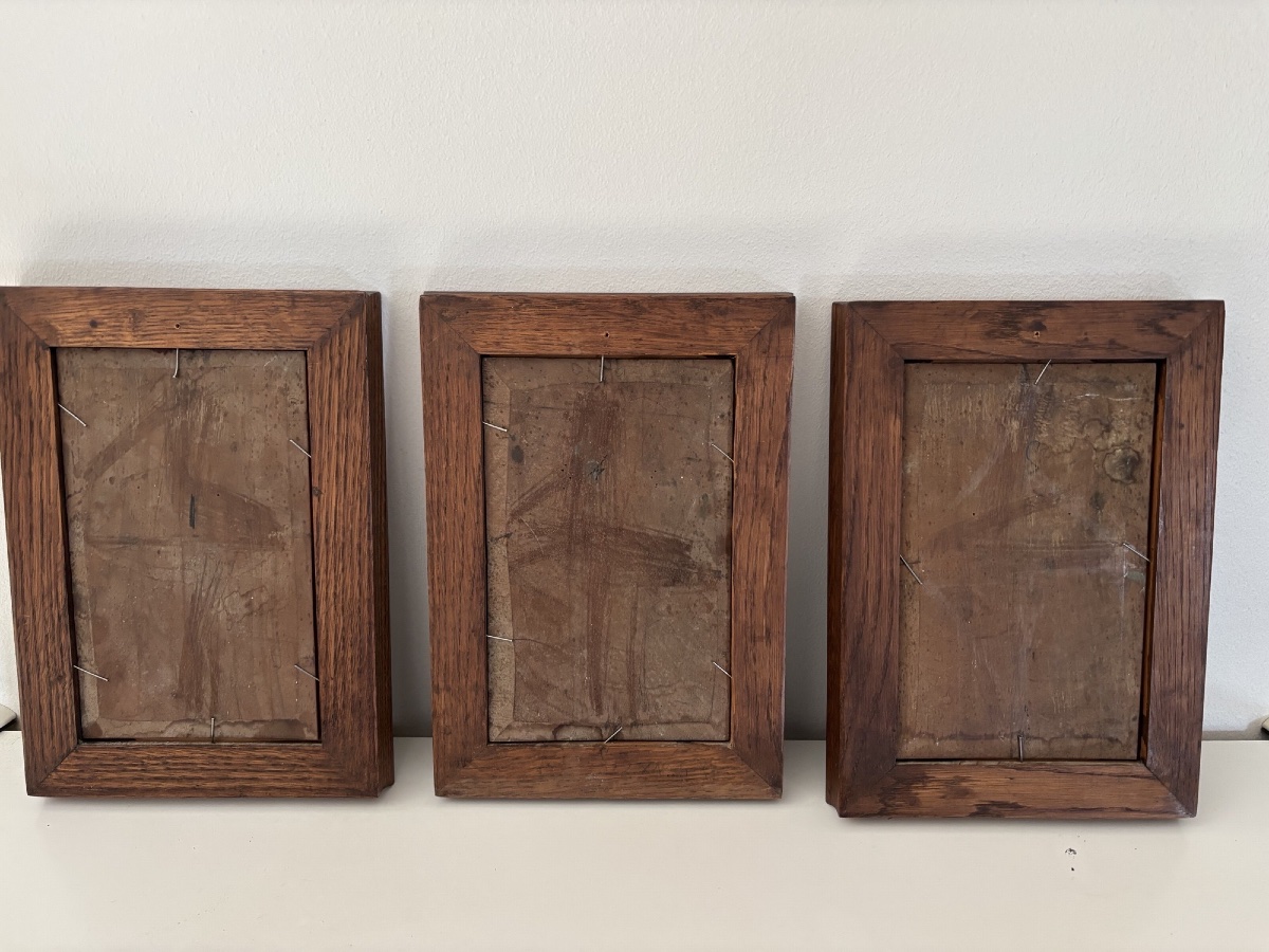 Triptyque Huile sur panneau 3 tableaux en  miniature par Gerorges Williams XIX eme ancien HSP -photo-2