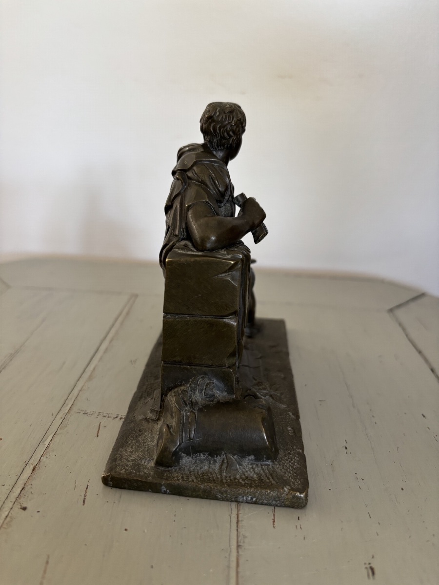 Antique Small 19th-century Bronze Statue Depicting Leon Of Salamis On A Grand Tour Of Italy-photo-3