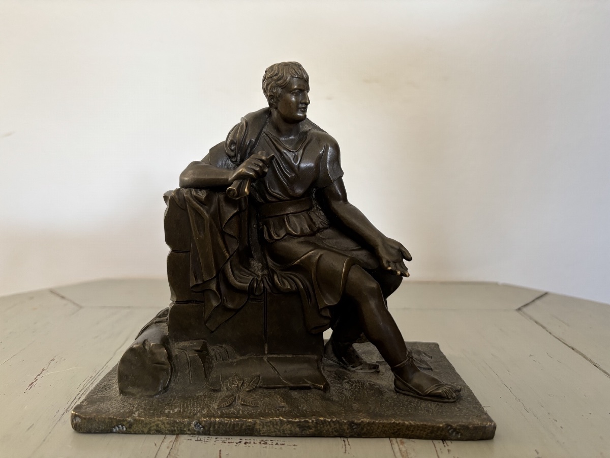 Antique Small 19th-century Bronze Statue Depicting Leon Of Salamis On A Grand Tour Of Italy