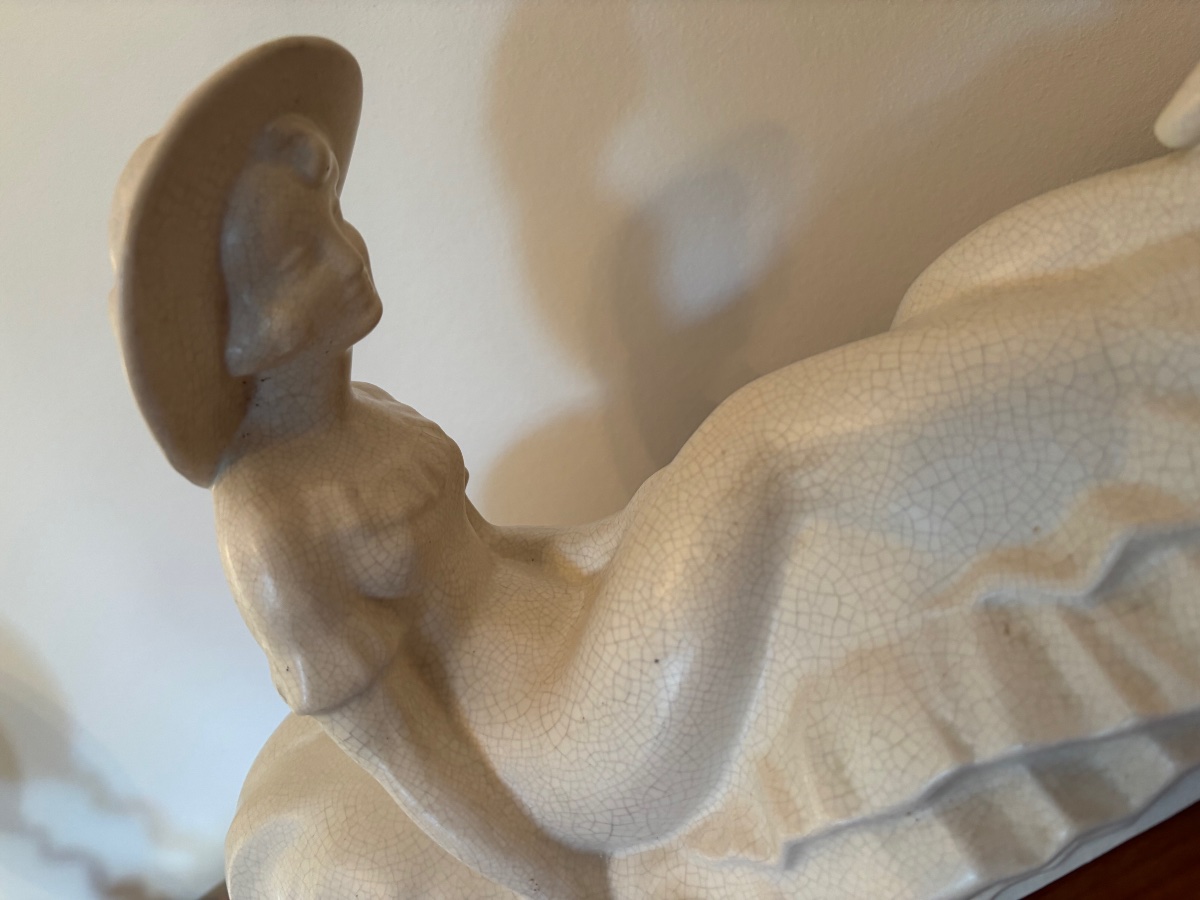 Ancien craquelé art déco signe Lejan vers 1930 statue céramique -photo-1