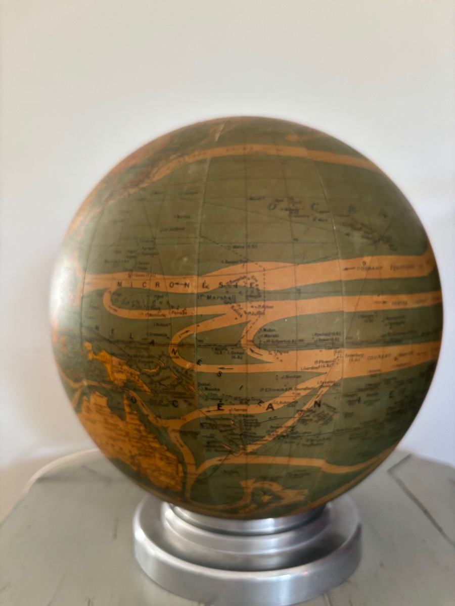 Antique Glass Globe By Perrina, Circa 1940, Illuminated Globe Lamp-photo-2