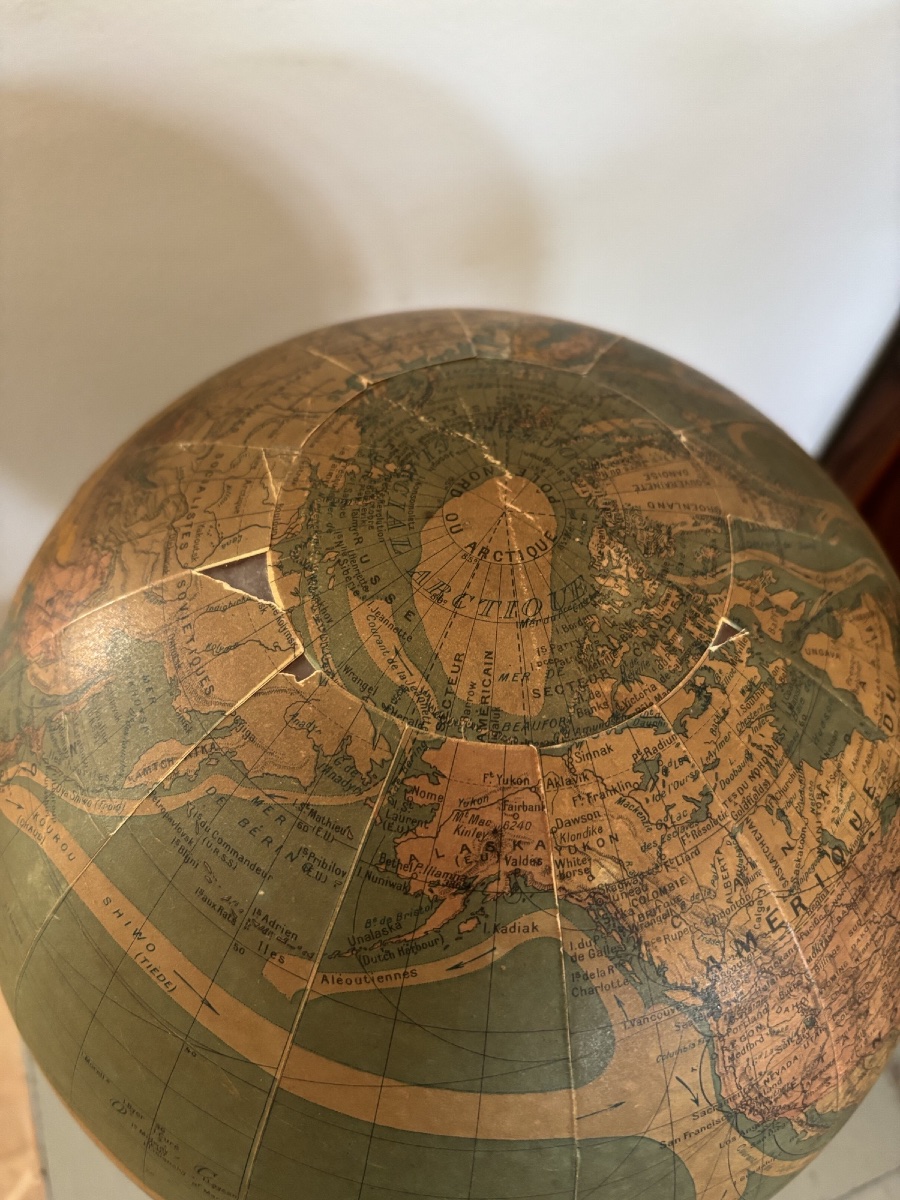 Antique Glass Globe By Perrina, Circa 1940, Illuminated Globe Lamp-photo-4