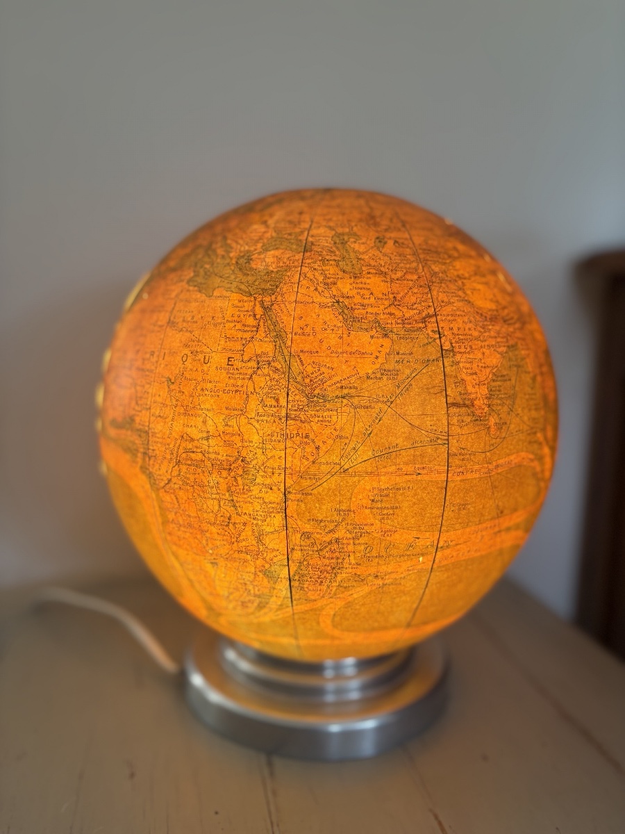 Antique Glass Globe By Perrina, Circa 1940, Illuminated Globe Lamp