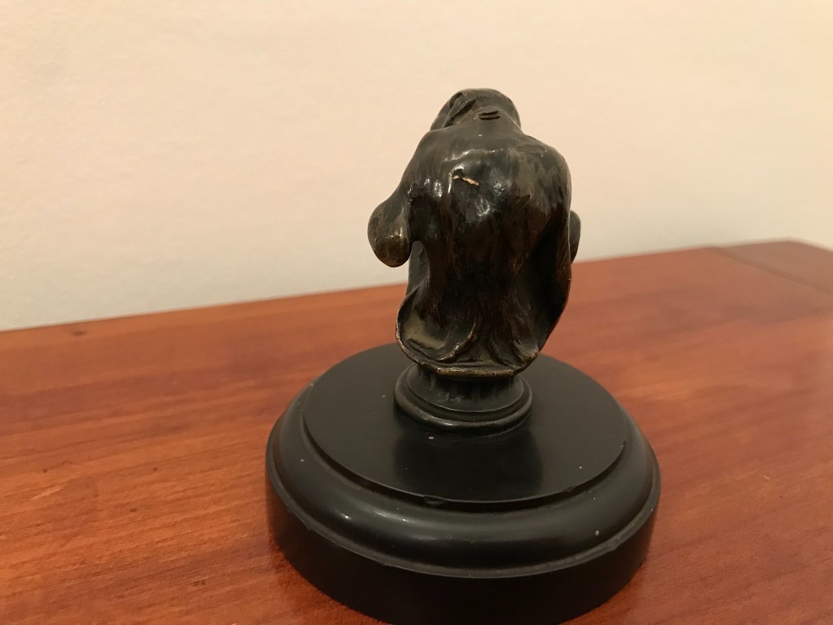 Small Old Bronze Animal: The Monkey. Patinated Bronze Marble Base, Radiator Cap-photo-4