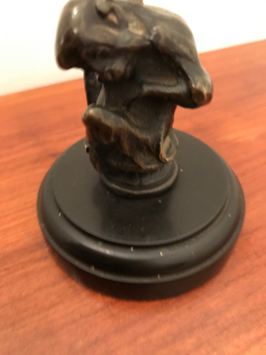 Small Old Bronze Animal: The Monkey. Patinated Bronze Marble Base, Radiator Cap-photo-6