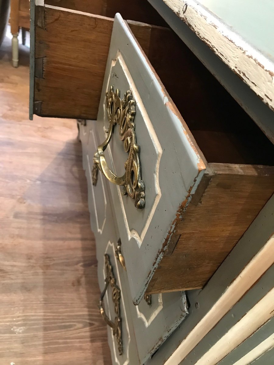 Antique Louis XV Chest Of Drawers Patinated Mid XVIII Century In Walnut Rechampie Gray Gustavian-photo-6