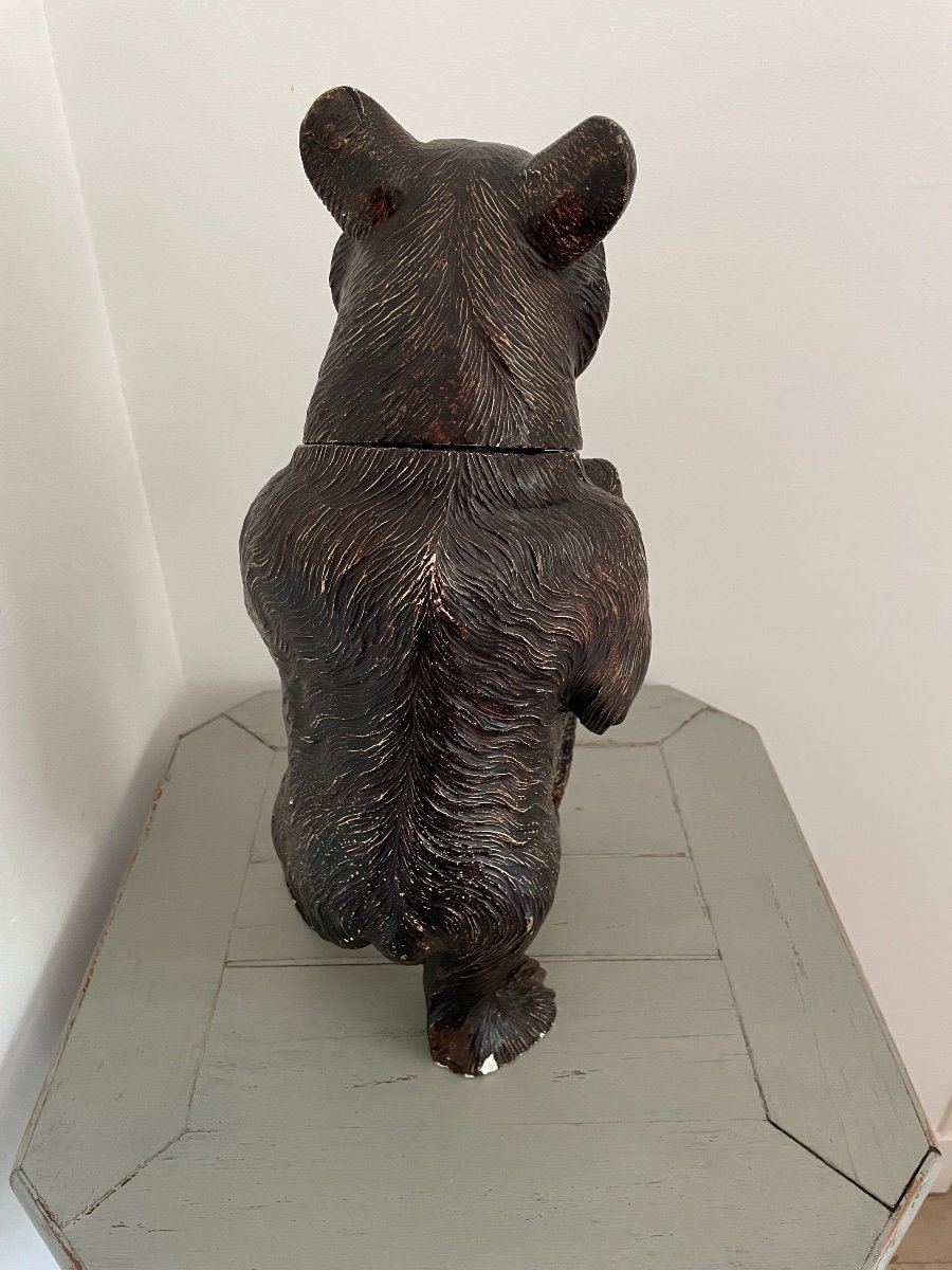 Plaster Bear Statue In The Black Forest Taste, Early XX Eme Pot Tobacco Animal Folk Art-photo-2