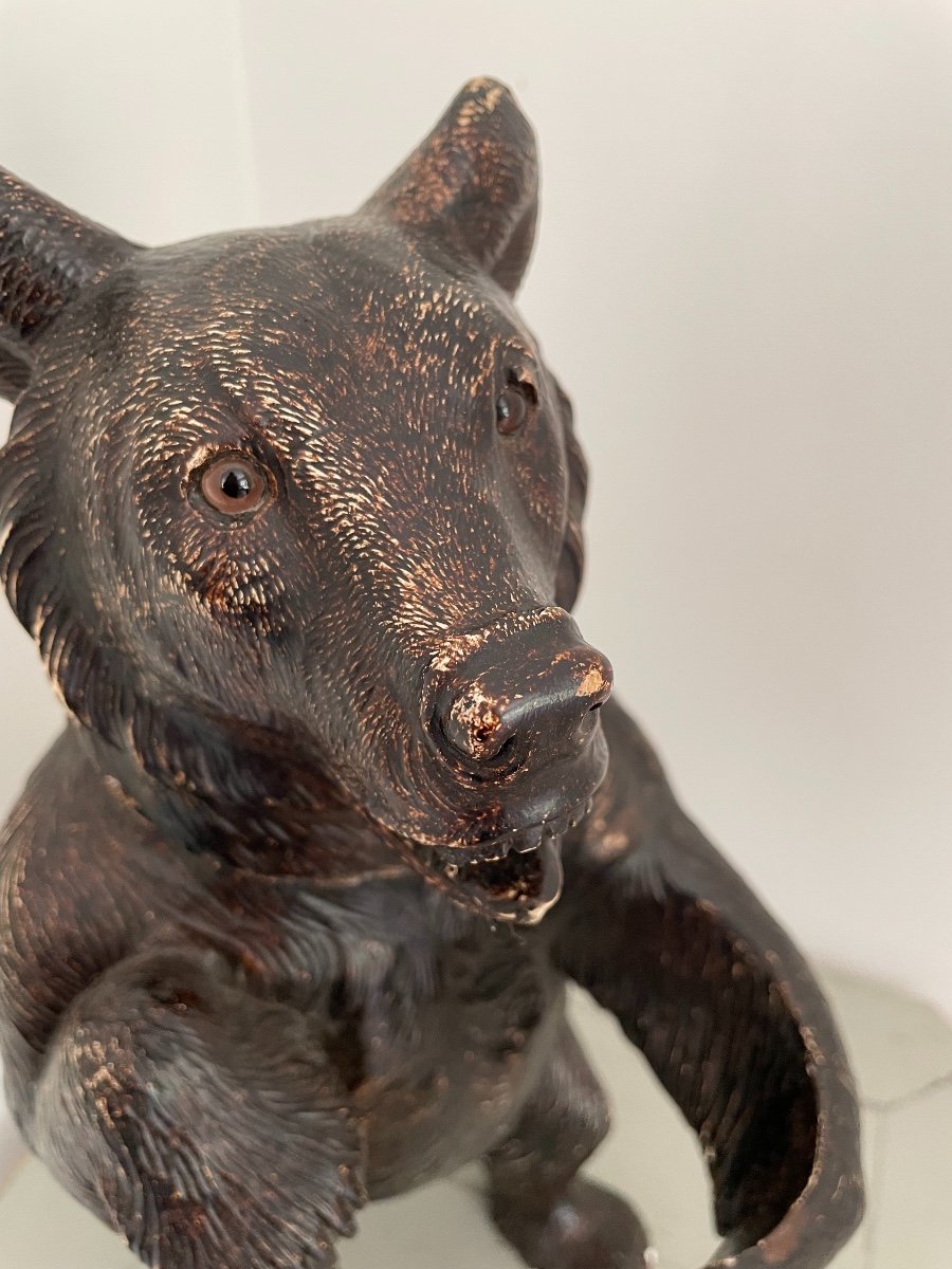 Plaster Bear Statue In The Black Forest Taste, Early XX Eme Pot Tobacco Animal Folk Art-photo-3