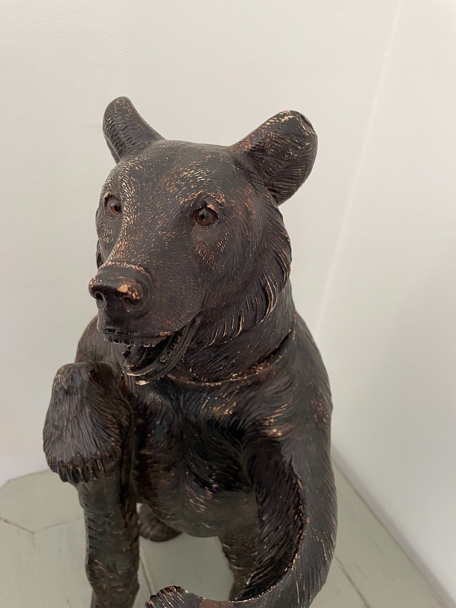 Plaster Bear Statue In The Black Forest Taste, Early XX Eme Pot Tobacco Animal Folk Art-photo-4