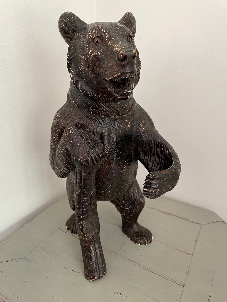 Plaster Bear Statue In The Black Forest Taste, Early XX Eme Pot Tobacco Animal Folk Art-photo-1