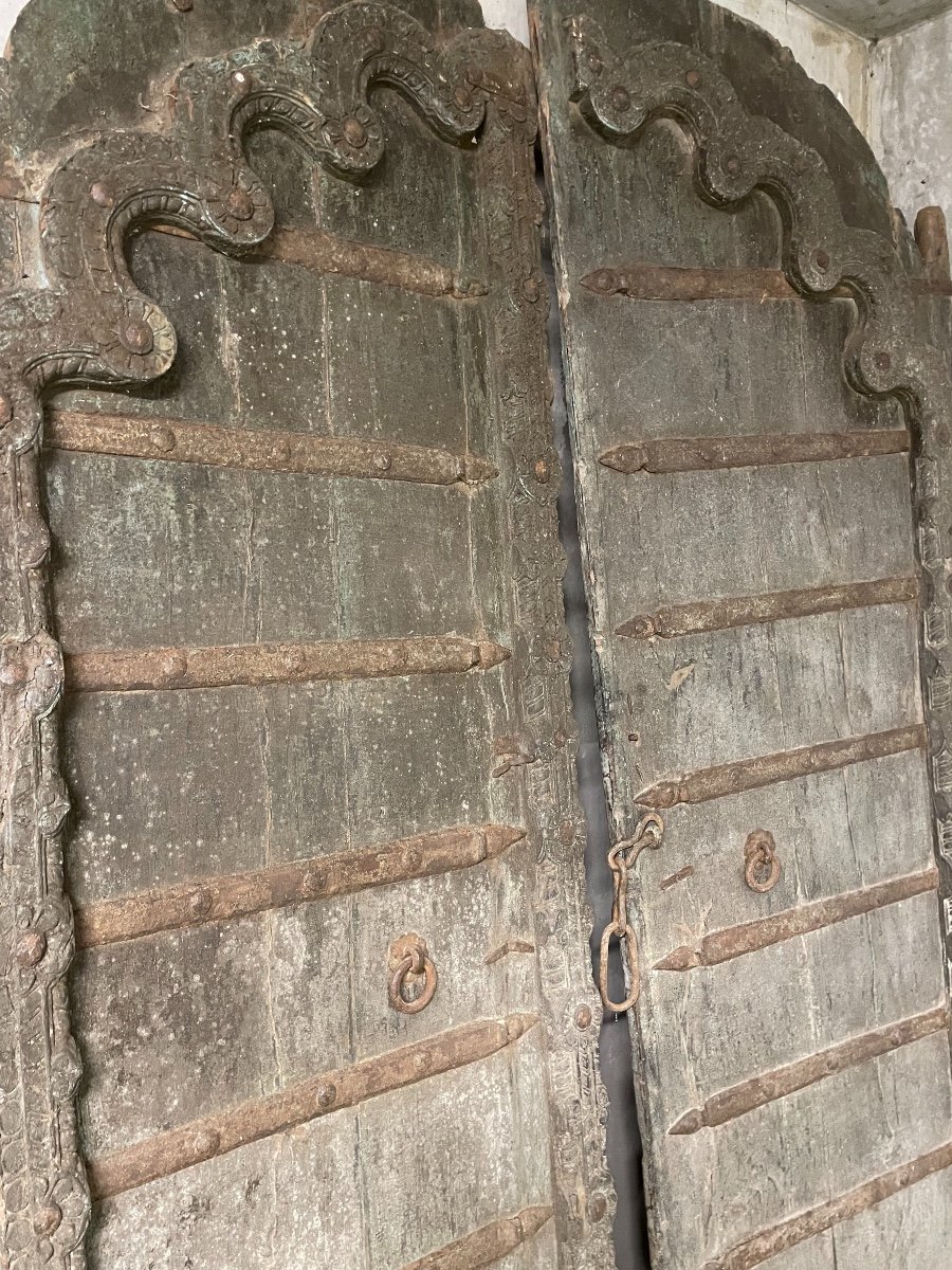 Old Indian Doors Mid XIX Eme Worked In Iron And Ethnic Wood Collection-photo-2