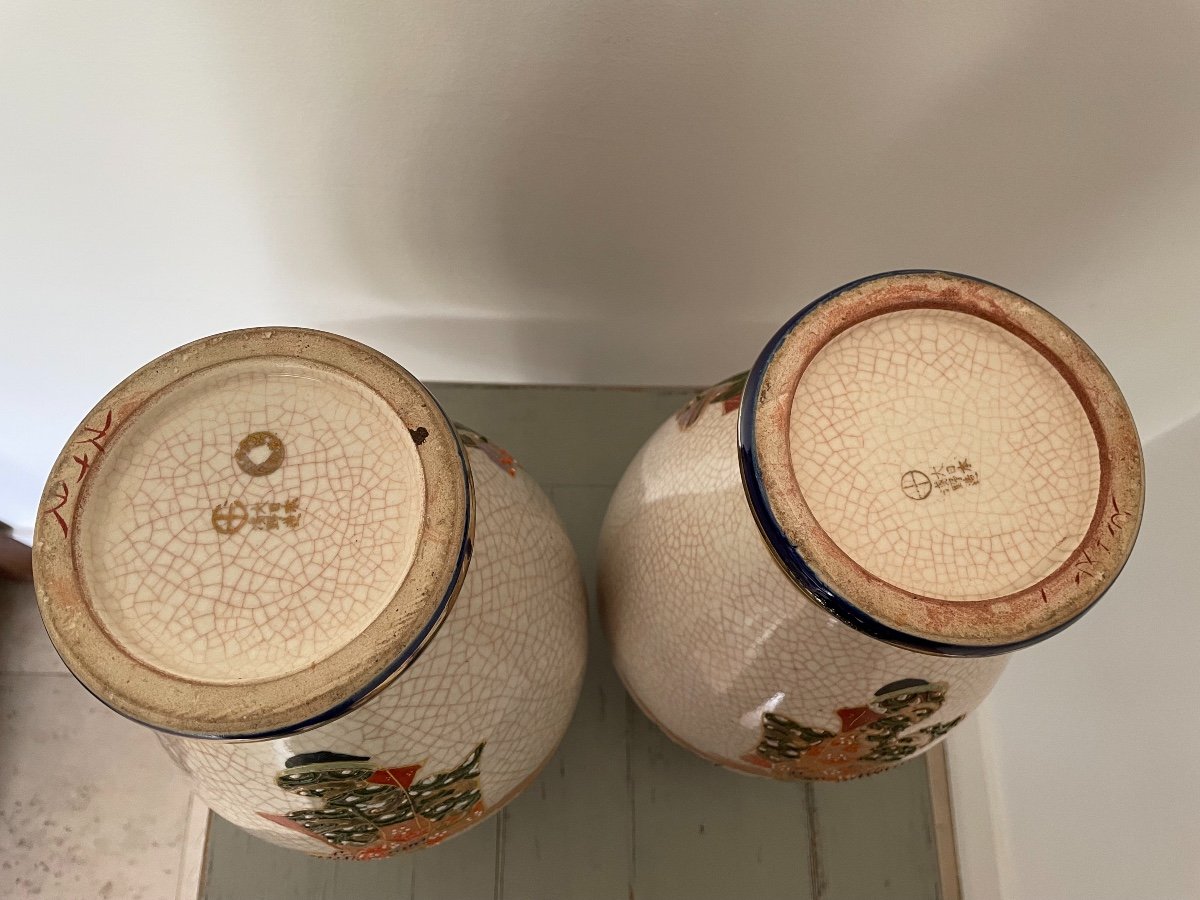 Paire De Vases Anciens porcelaine De Satsuma Bien Décorés Début Du XX Eme Siècle Japon Chinoiserie-photo-3