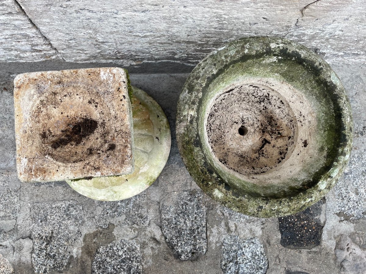 Pair Of Garden Basins In Reconstituted Stone, 20th Century Medici Vases-photo-3