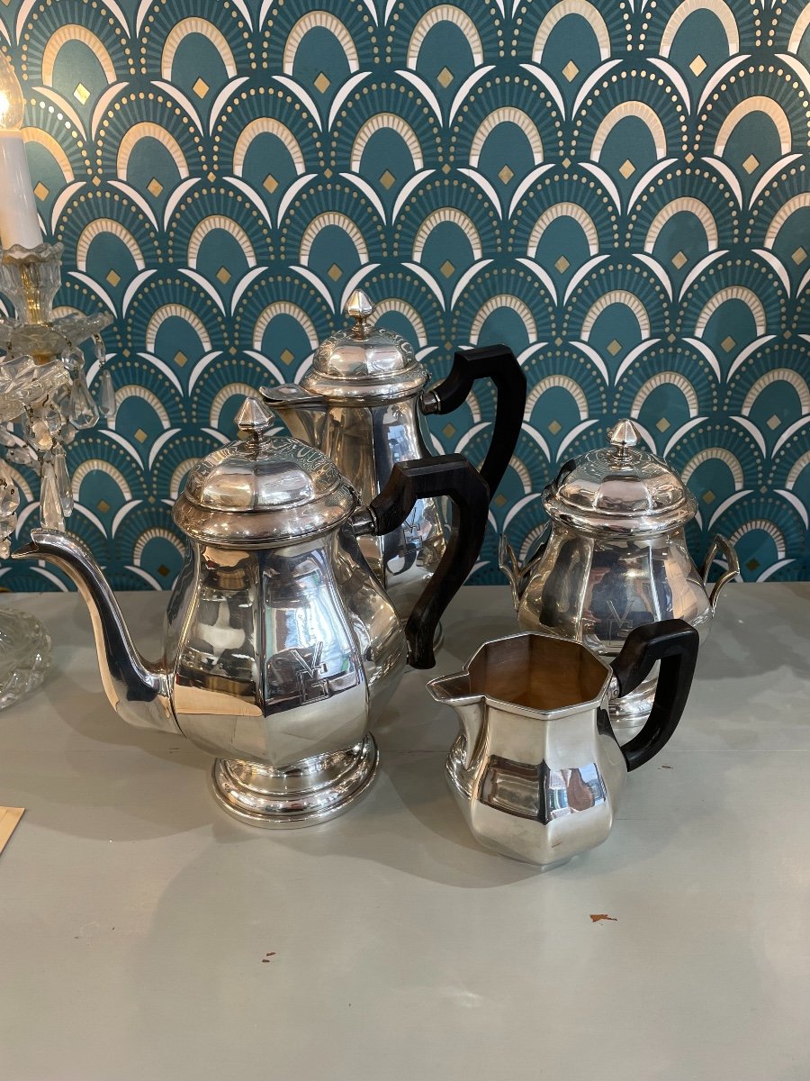 Old Tea And Coffee Service In Silver Metal From Chez Ercuis Period Early XX Eme Century