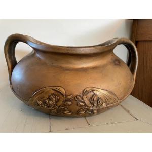 Ancien Vase Jardinière En Terre Cuite Céramique d'Art De Henri Laurent-desrousseaux Art Nouveau