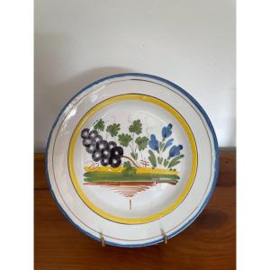 Old Grape Plate Faience De Waly Epoque XIX Eme Century Perfect Condition