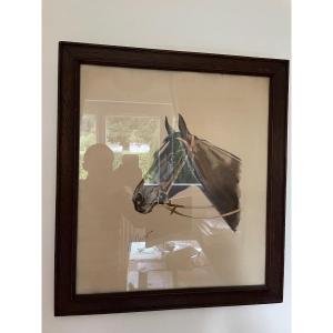 Old Horse Lithograph Signed By J Rivet Hippisme Course Equestrian