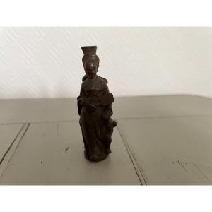 Old Small Bronze Okimono Chinese Statue Chionoiserie Showcase Curiosity Collection