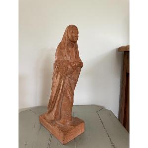 Old Terracotta Sculpture Statue By Simonne Sautet Art Deco, Circa 1930 Signed And Numbered