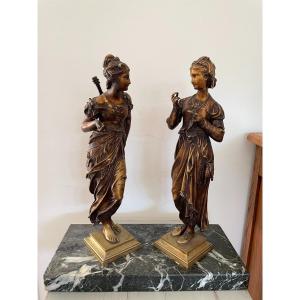 Group In Bronze On Marble By Adrien Gaudez XIX Eme Patina To Restore Golden Statue Pendulum