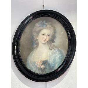 Ancien et grand Pastel d'Une Dame De Qualité Fin Du XVIII Eme Siècle Vers 1800
