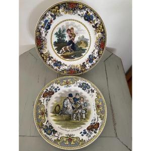 Lot De 2 Assiettes En Faience Fine De Creil Et Montereau Polychrome Epoque XIX ème Siècle