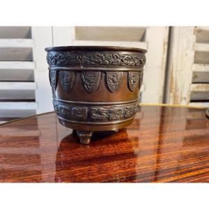 Round Incense Burner In Patinated Bronze XIX Eme China Pot Cachepot Old Chinoiserie