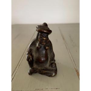 Small Bronze Showcase Okimono Buddha In Turban End XIX Eme Netsuke China Showcase Collection