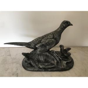 Statue : La Poule Faisane De L Carvin époque Art Déco Animalier No Bronze Sculpture 