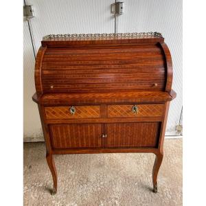 Old Small Secretary Lady's Desk In Marquetry Around 1900