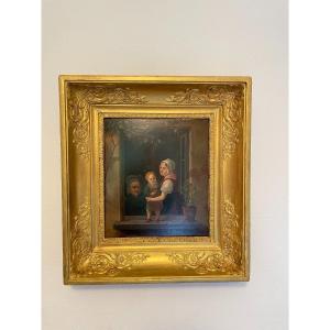 Old Hsp Painting Oil On Panel Flemish School Early 19th Century
