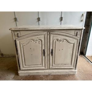 Ancien Buffet Chasse Lyonnais Chêne Patiné Rechampi Blanc Fin Du XIX ème Siècle 2  Deux Portes