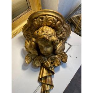 Ancien Console d'Applique En Bois Doré Fin Du XVIII Eme Siècle Ange Putti Putto  étagère Murale