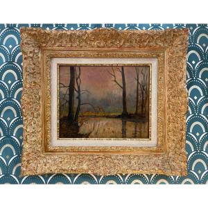 Ancien Tableau Albert Malet école De Rouen Paysage d'Automne XX ème Siècle Impressionniste 