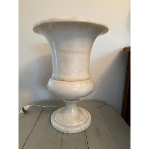 Old Vintage Lamp In Alabaster, Medici Vase, Period 20th Century Alabaster