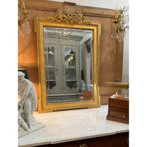 Ancien Miroir En Bois Doré Style Louis XVI époque XIX Eme Siècle Cheminée Trumeau