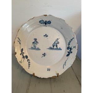 Old Nevers Earthenware Plate Chinese Decor, 18th Century Earthenware 