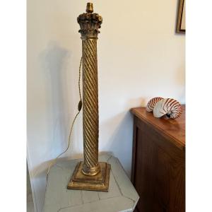 Large Column In Golden Wood Mounted As A Lamp Period Early 19th Century Golden Wood