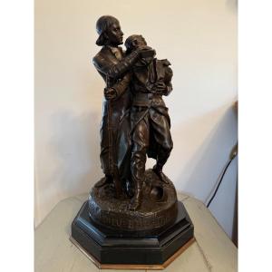 Old Bronze Sculpture Statue: God And Fatherland By L Pilet XIX Eme Century Militaria 