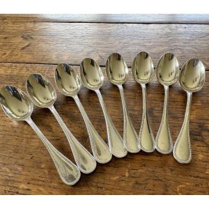 8 Dessert Spoons From Maison Christofle Pearl Model Silver Metal Good Condition 