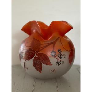 Old Glass Ball Vase By Legras Art Nouveau Circa 1910 1920 Signed